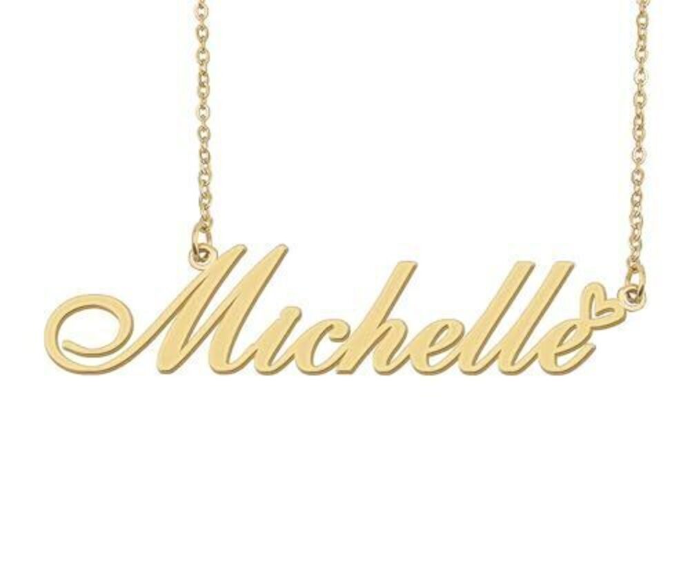 1411 Michelle Name Necklace Heart Charm Pendant 18k Gold Plated Stainless